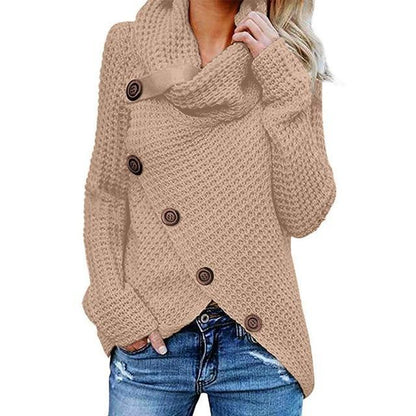 Sweater med rullekrave og skrå knaplukning til damer