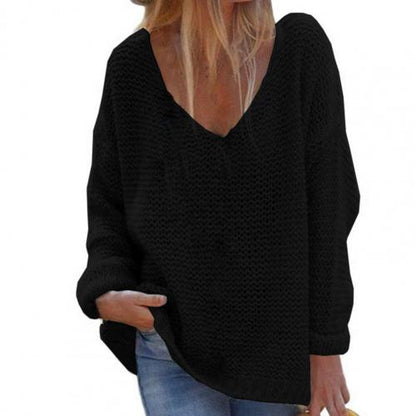 V-hals sweater i løs pasform til damer med lange ærmer